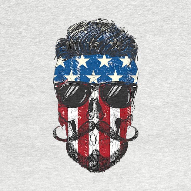 Hipster American Flag Skull by rjzinger